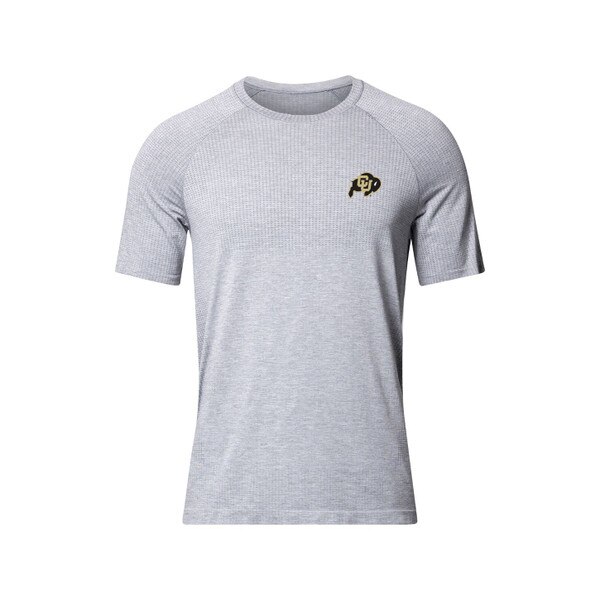 A light gray lululemon t-shirt with a black and gold C.U. Buffalo logo on the left chest.